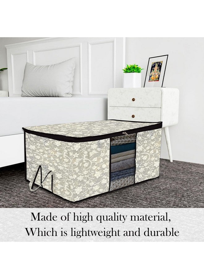 Kuber Industries Underbed Storage Bag | Clothes Storage Organizer | Blanket Cover with Clear Window | Zipper Closure & Handle Cloth Organizer | Flower-Design | Large | Pack of 4 | Black - Image 2