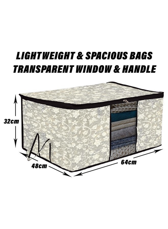 Kuber Industries Underbed Storage Bag | Clothes Storage Organizer | Blanket Cover with Clear Window | Zipper Closure & Handle Cloth Organizer | Flower-Design | Large | Pack of 4 | Black - Image 3