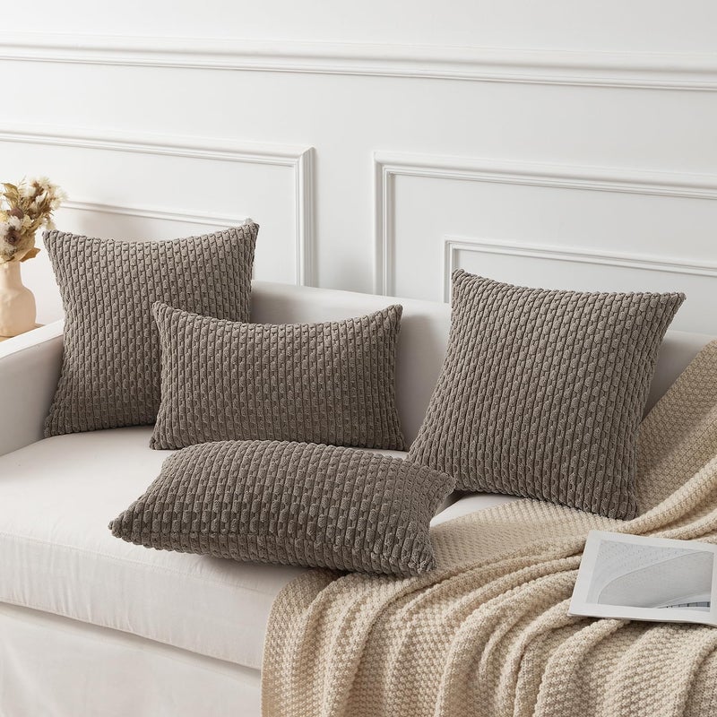 K KEVIN TEXTILE Kevin Textile Pack of 2 Corduroy Decorative Throw Pillow Covers 22x22 Inch Soft Boho Striped Pillow Covers Modern Farmhouse Home Decor for Spring Sofa Living Room Couch Bed Light Brown  - Image 5