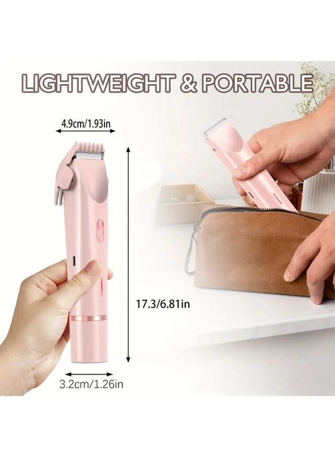 Pink 2in1 Electric Bikini Trimmer Rechargeable Body Facial Hair Removal Shaver Women Gift - Image 5