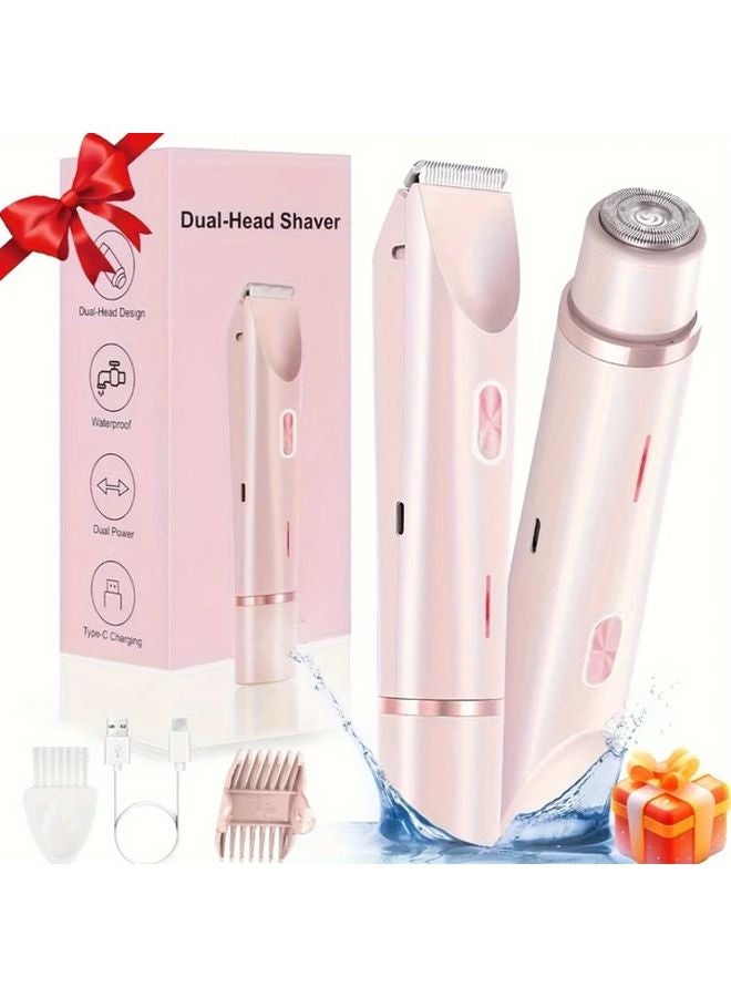 Pink 2in1 Electric Bikini Trimmer Rechargeable Body Facial Hair Removal Shaver Women Gift - Image 2