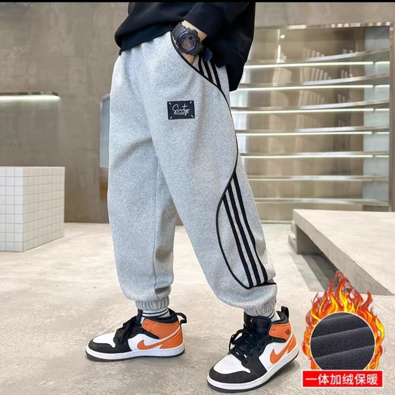 Boys' Spring Fleece Pants Big Kids Boys' Sweatpants Thickened Trendy - Image 1