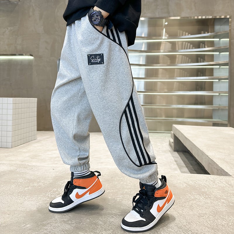 Boys' Spring Fleece Pants Big Kids Boys' Sweatpants Thickened Trendy - Image 3