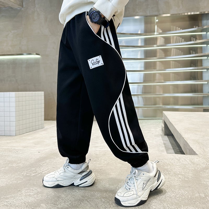Boys' Spring Fleece Pants Big Kids Boys' Sweatpants Thickened Trendy - Image 2