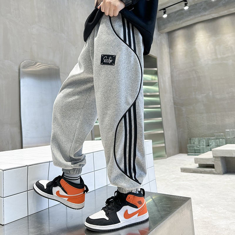 Boys' Spring Fleece Pants Big Kids Boys' Sweatpants Thickened Trendy - Image 5