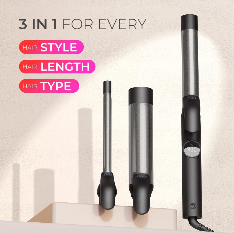TYMO Curling Iron Set - 1/2, 1, 1 1/2 Inch Professional Ceramic Hair Curler for Spiral Curls & Beach Waves, Ionic Curling Wand for Women Short/Long Hair, Fast Heating, Dual Voltage & 5 Temps, Black - Image 2