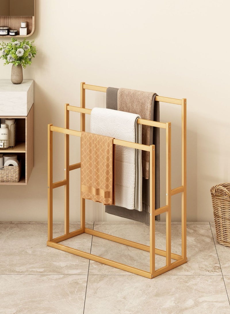 والالا حامل مناشف خشبي قابل للطي قائم بذاته، سعة كبيرة، مكون من 3 طبقات، حامل مناشف على شكل سلم من الخيزران، حامل تجفيف، رف منظم للحمام، منظم حمام عصري مقاوم للصدأ لتوفير المساحة - Image 1