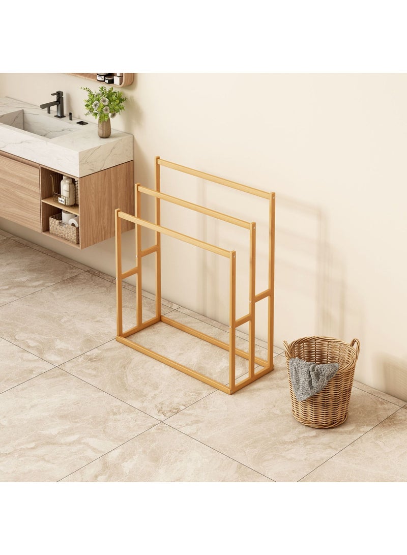 والالا حامل مناشف خشبي قابل للطي قائم بذاته، سعة كبيرة، مكون من 3 طبقات، حامل مناشف على شكل سلم من الخيزران، حامل تجفيف، رف منظم للحمام، منظم حمام عصري مقاوم للصدأ لتوفير المساحة - Image 2
