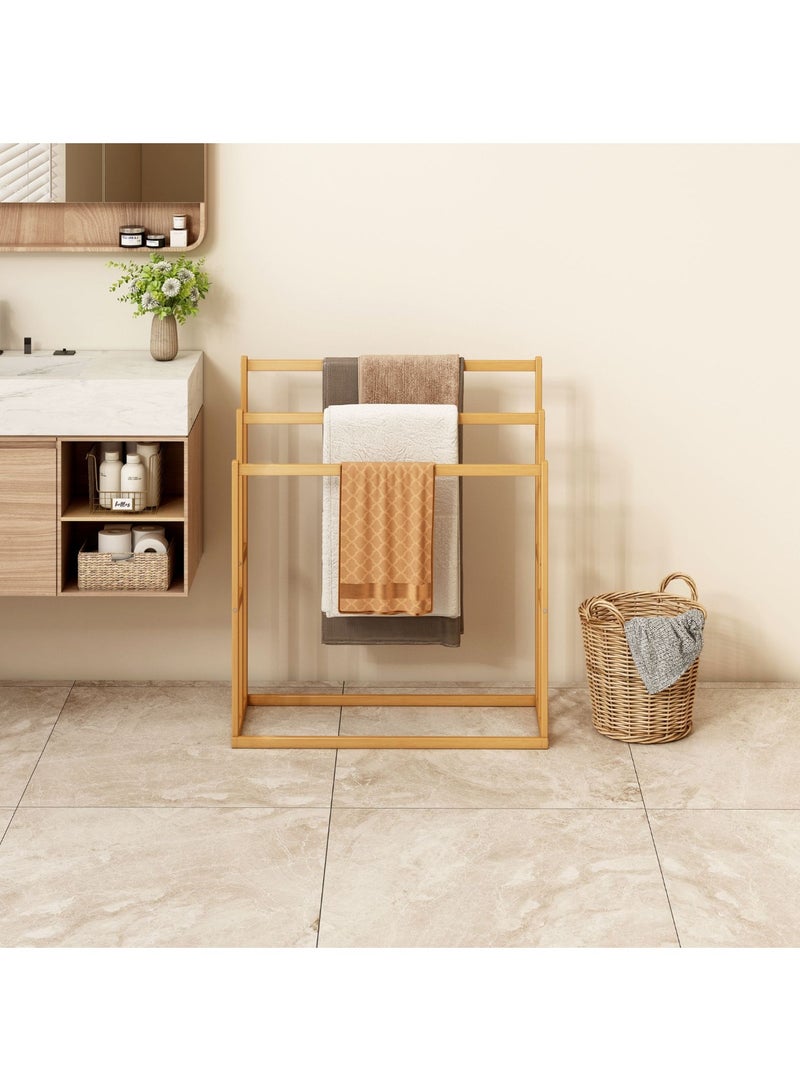 والالا حامل مناشف خشبي قابل للطي قائم بذاته، سعة كبيرة، مكون من 3 طبقات، حامل مناشف على شكل سلم من الخيزران، حامل تجفيف، رف منظم للحمام، منظم حمام عصري مقاوم للصدأ لتوفير المساحة - Image 3