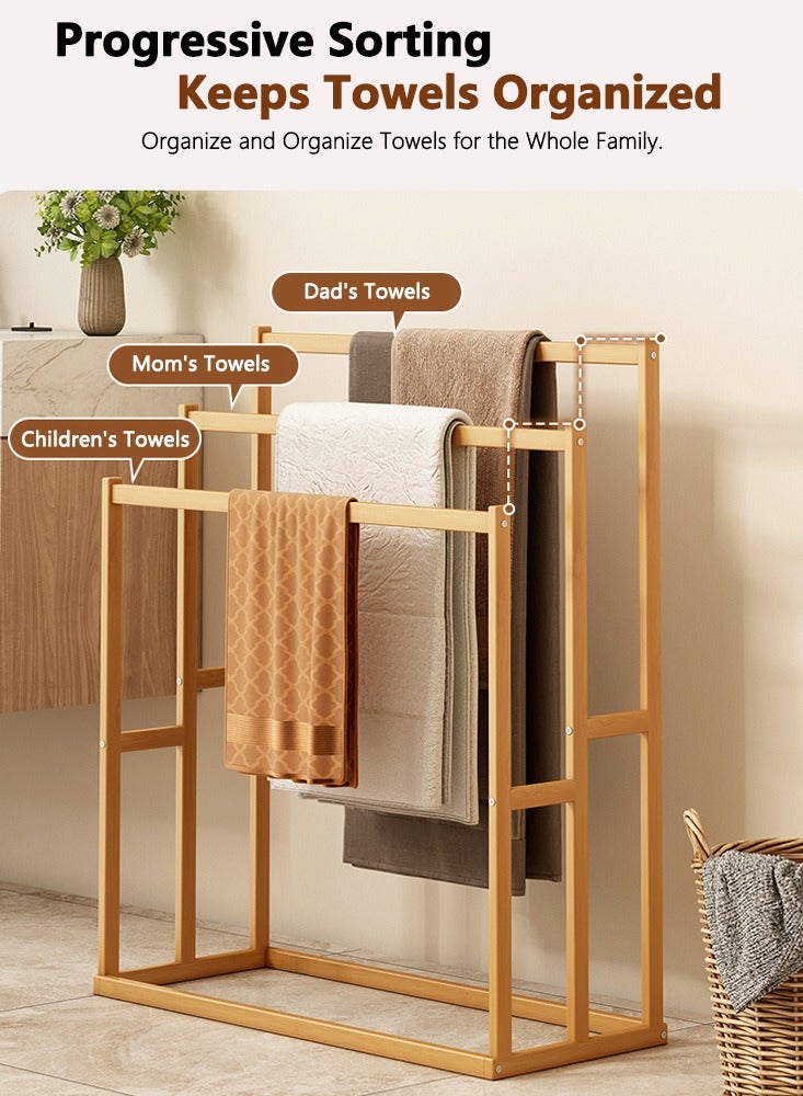 والالا حامل مناشف خشبي قابل للطي قائم بذاته، سعة كبيرة، مكون من 3 طبقات، حامل مناشف على شكل سلم من الخيزران، حامل تجفيف، رف منظم للحمام، منظم حمام عصري مقاوم للصدأ لتوفير المساحة - Image 4