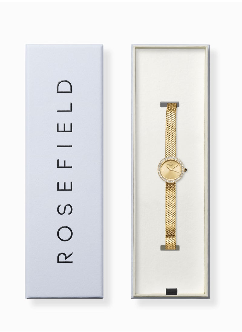 RoseField Mini Small Edit Champagne Dial Crystal Gold Woven Mesh Strap - MCGMG-M03  - Image 4