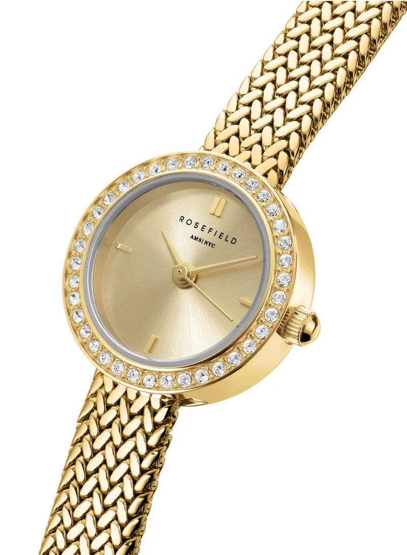 RoseField Mini Small Edit Champagne Dial Crystal Gold Woven Mesh Strap - MCGMG-M03