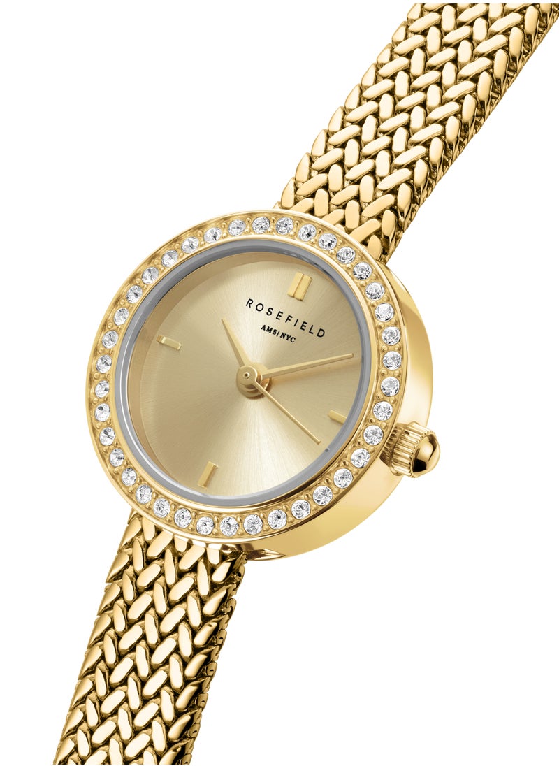 RoseField Mini Small Edit Champagne Dial Crystal Gold Woven Mesh Strap - MCGMG-M03  - Image 2