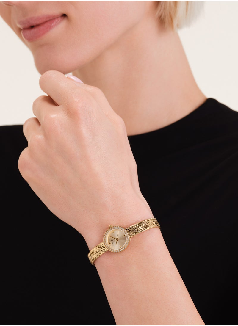 RoseField Mini Small Edit Champagne Dial Crystal Gold Woven Mesh Strap - MCGMG-M03  - Image 5