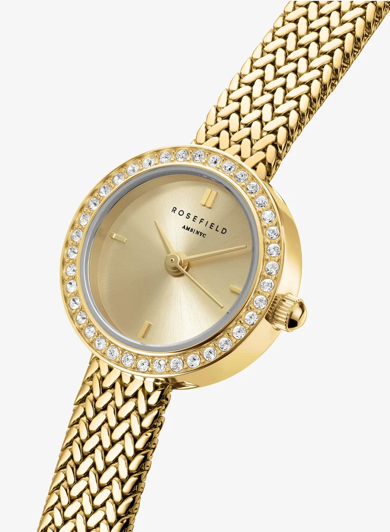 Rosefield Mini Small Edit Champagne Dial Crystal Gold Woven Mesh Strap - MCGMG-M03
