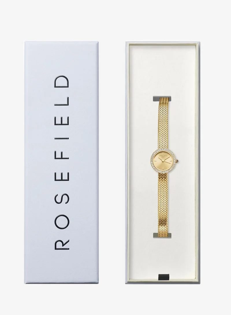 Rosefield  Mini Small Edit Champagne Dial Crystal Gold Woven Mesh Strap - MCGMG-M03 for Women | Best Price UAE