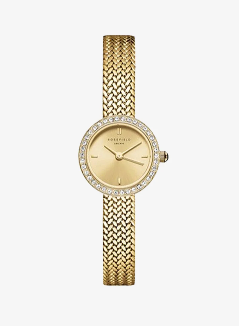 Rosefield Mini Small Edit Champagne Dial Crystal Gold Woven Mesh Strap - MCGMG-M03
