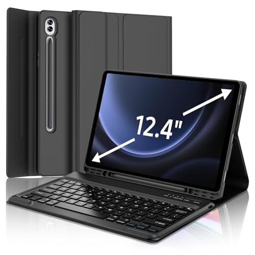 SENGBIRCH Keyboard Case for Samsung Galaxy Tab S9 FE 5G S9 Plus124 Bluetooth Wireless Keyboard for Galaxy Tab S10 Plus Smart Folio with S Pen Holder S9 FE Plus 124 Keyboard Tablet Black