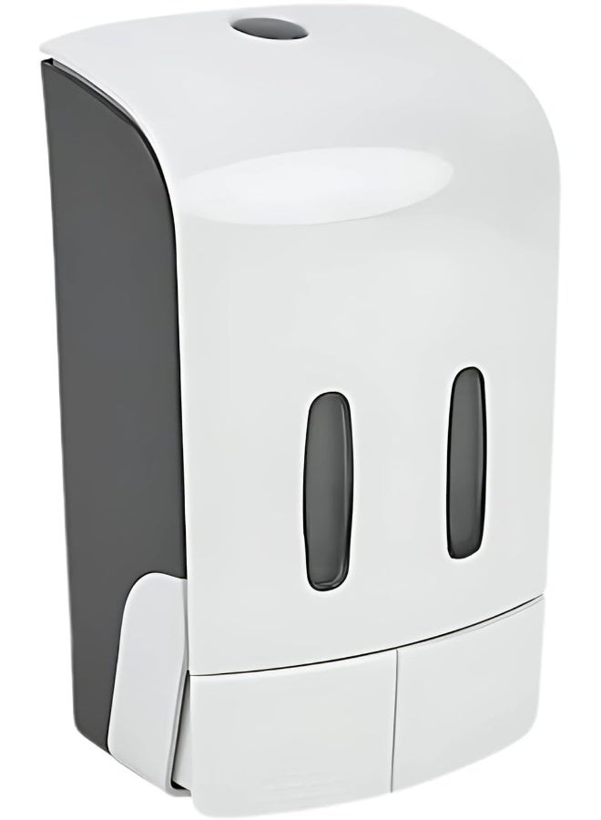 AKC حامل صابون مزدوج مثبت على الحائط – 2 × 550 مل موزع صابون ومعقم يدوي بلاستيكي، قابل لإعادة التعبئة، زر ضغط سهل التركيب للحمام، المطبخ، المكتب، الاستخدام التجاري (أبيض) - Image 1