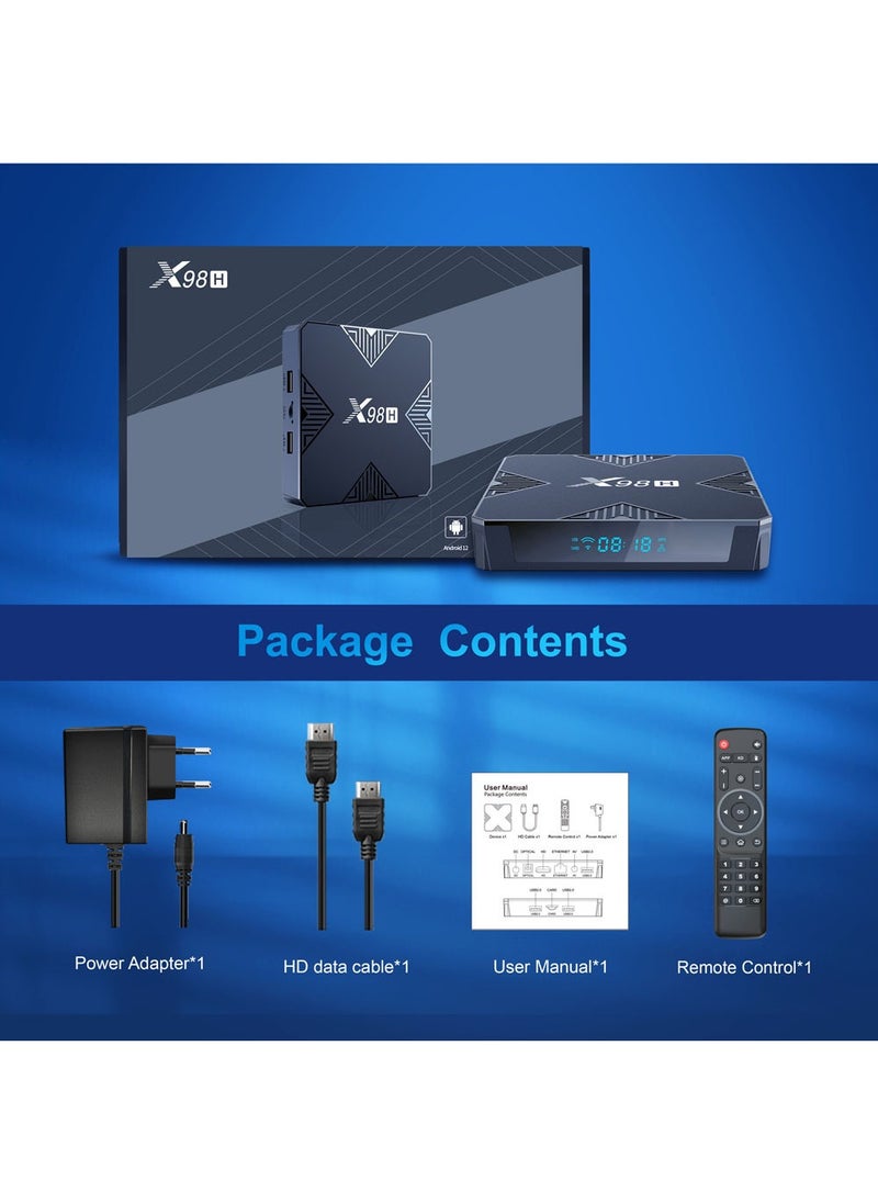 Generic - Android12.0 Bluetooth Dual WiFi 4K UHD TV Box With Remote X98H Black - Image 1