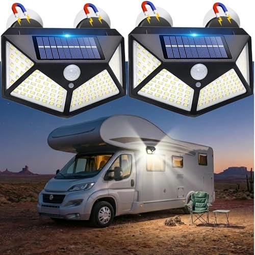 Silanit 2 Pack Magnetic RV Solar Light, Motion Sensor Porch and Awning Lights, Solar Charged, RV Accessories for Outside, Multiple Modes, Compact for Campers Trailers - Image 1