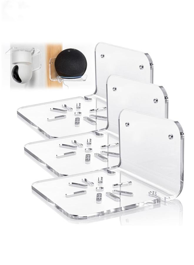 HOMESTAR Acrylic Small Wall Shelf Set of 3 for Security Cameras, Speakers, Baby Monitors, Universal Adhesive Easy to Install No Drill, with Cable Clips (Clear)  - Image 1