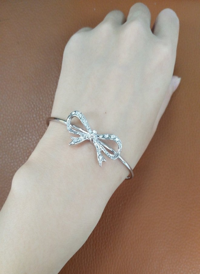 MANZHEN 3 Colors Expandable Bow Knot Cuff Bangle Bracelets Bridesmaid Gift (Silver) - Image 2