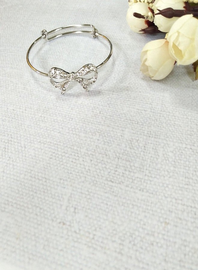 MANZHEN 3 Colors Expandable Bow Knot Cuff Bangle Bracelets Bridesmaid Gift (Silver) - Image 3