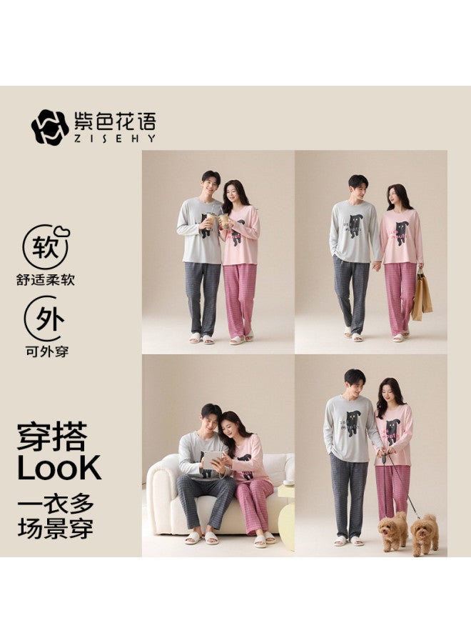 Zisehy Cotton Spring/autumn Pajamas Women's Casual Loungewear Set Can Be Worn Outdoors Men's - Image 5