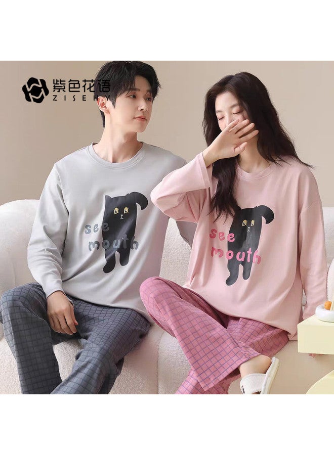 Zisehy Cotton Spring/autumn Pajamas Women's Casual Loungewear Set Can Be Worn Outdoors Men's - Image 4