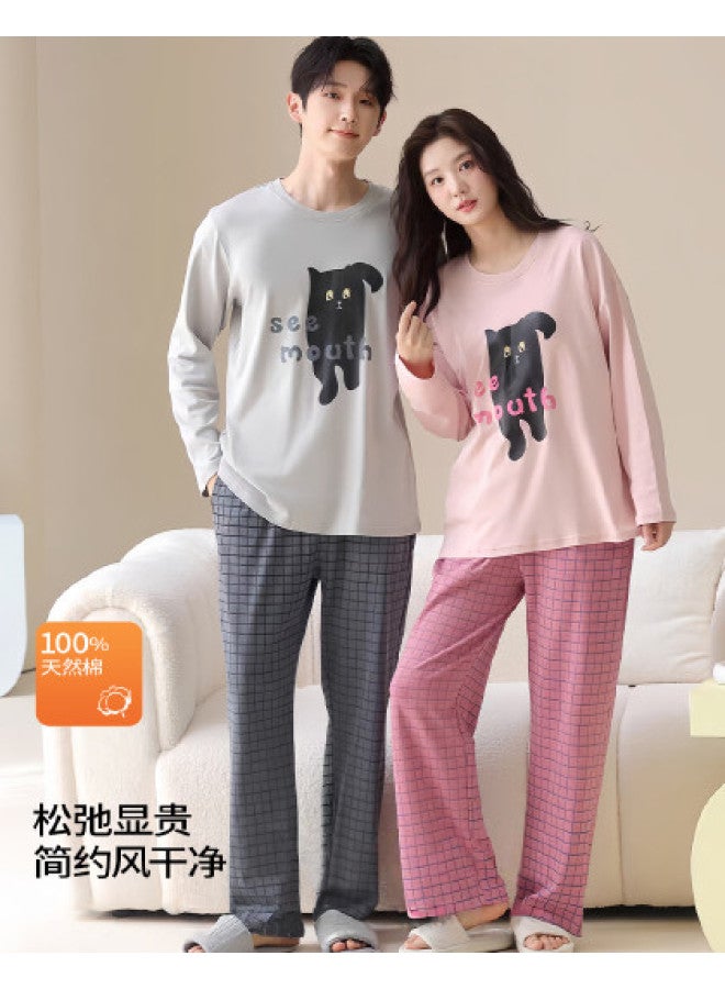 Zisehy Cotton Spring/autumn Pajamas Women's Casual Loungewear Set Can Be Worn Outdoors Men's - Image 1