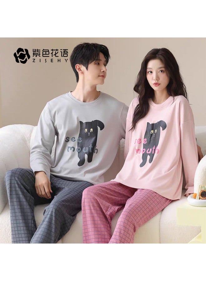 Zisehy Cotton Spring/autumn Pajamas Women's Casual Loungewear Set Can Be Worn Outdoors Men's - Image 3
