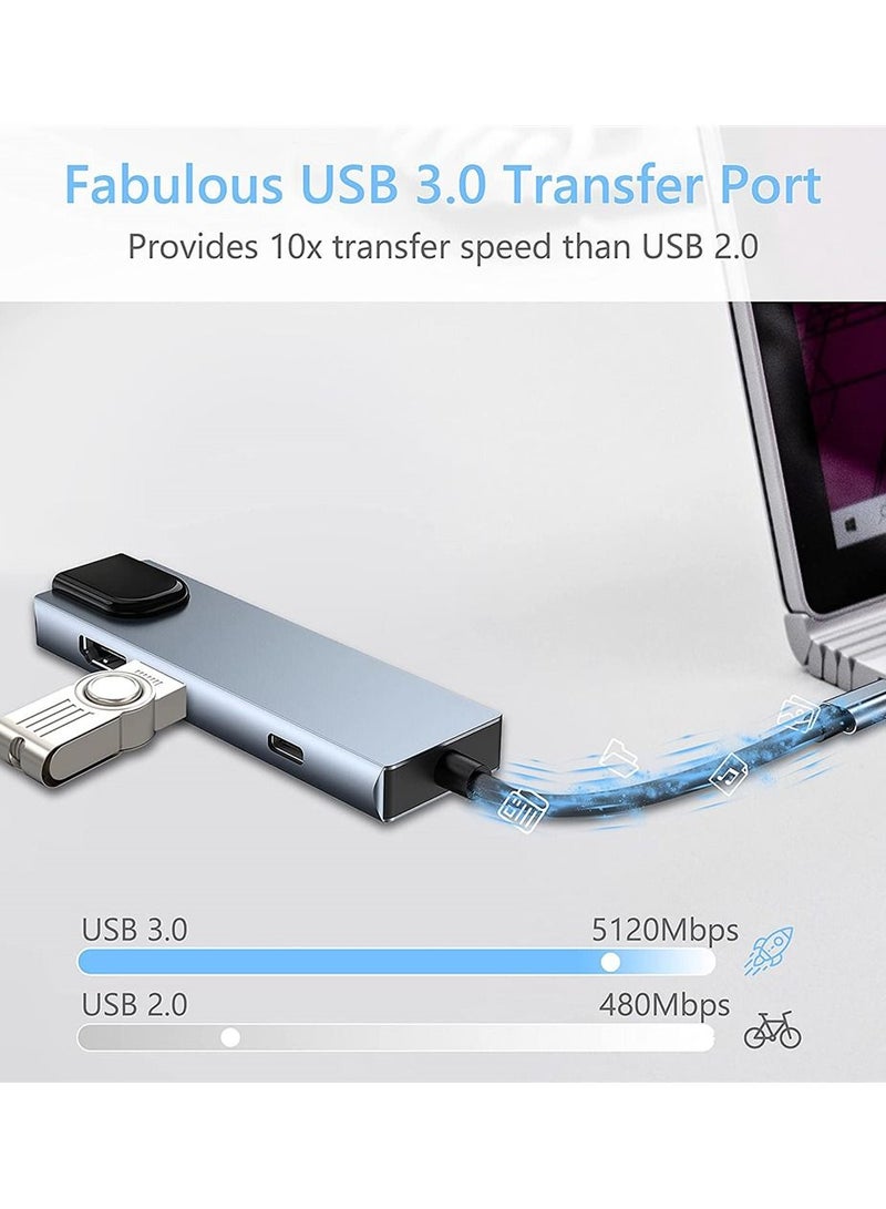 USB C Hub محول من النوع C متعدد المنافذ 6 في 1 مع منفذ إيثرنت منفذ بيانات 3.0 متوافق مع أجهزة MacBook Pro Chromebook XPS USB C