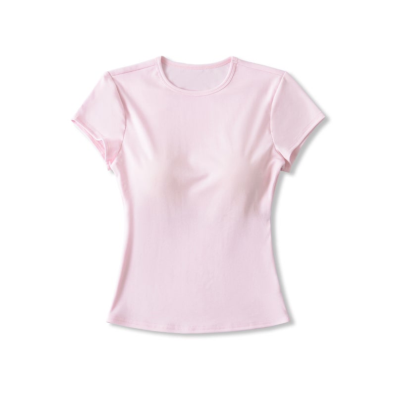 Girl Small Round Tie Chest Pad Short-Sleeved Top Summer Tencel Lyocell Slim Slim Short T-Shirt - Image 1