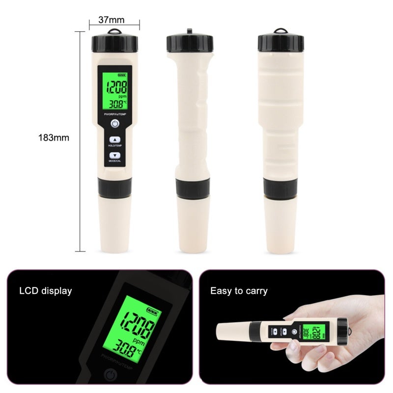 Digital PH Meter 4-In-1 PH ORP H2 Temperature Tester With LCD Display - Portable Probe Detachable Design High Accuracy for Water Food Testing - Image 5