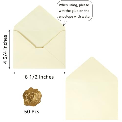 Toperd 50 Pack A6 Envelopes for 4 x 6 Greeting Cards, Birthday Party, Photos, Baby Shower and Wedding Invitation Cards, 6 1/2 x 4 3/4 Inches (Cream Color) - Image 2