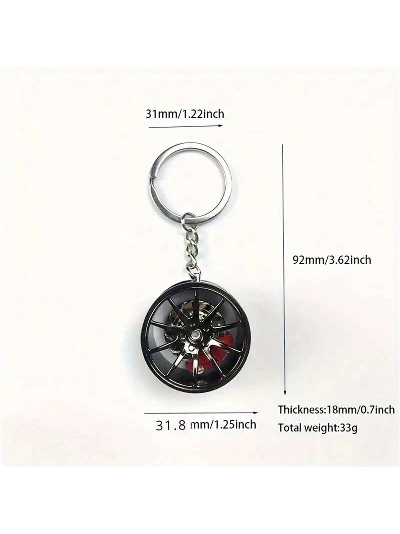 Metal Car Wheel Rim Keychain with Red Brake Caliper – Black Design for Car Enthusiasts - Image 4