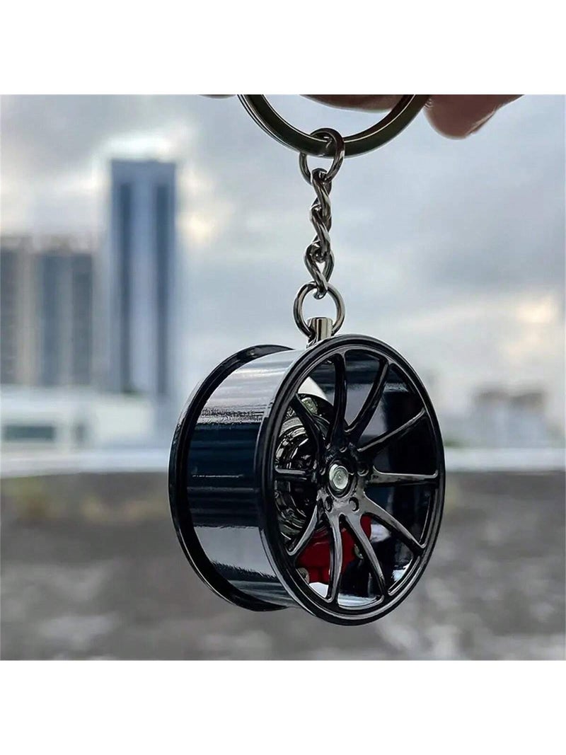 Metal Car Wheel Rim Keychain with Red Brake Caliper – Black Design for Car Enthusiasts - Image 3