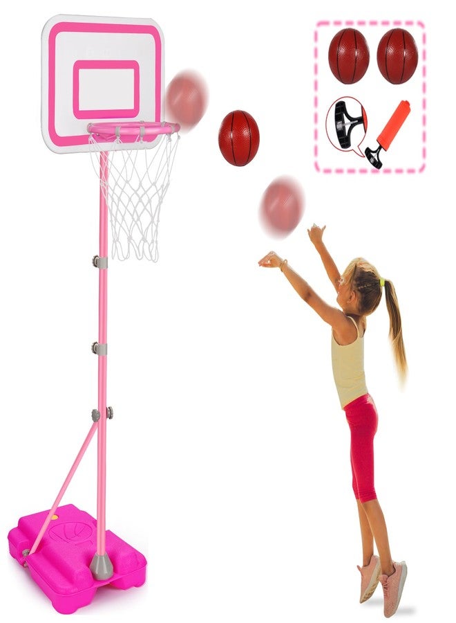 Tsomtto Toddler Basketball Hoop for Girls Pink Basketball Goals Adjustable Height 2.9ft-6.2ft Kids Basketball Hoop Indoor Outdoor Play Outside Backyard Toys for 3 4 5 6 Year Old Girl Birthday Easter Gifts - Image 1