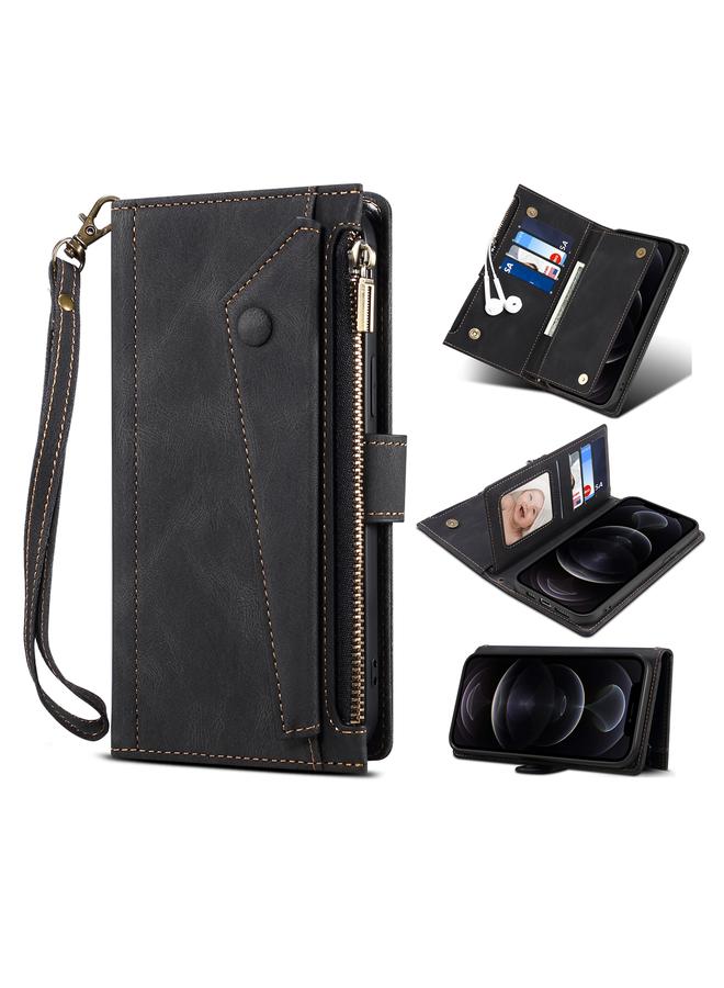 Zaboon Case For iPhone 12 mini Retro Frosted Horizontal Flip Leather Case with Holder & Card Slot & Wallet & Zipper Pocket & Lanyard - Image 1