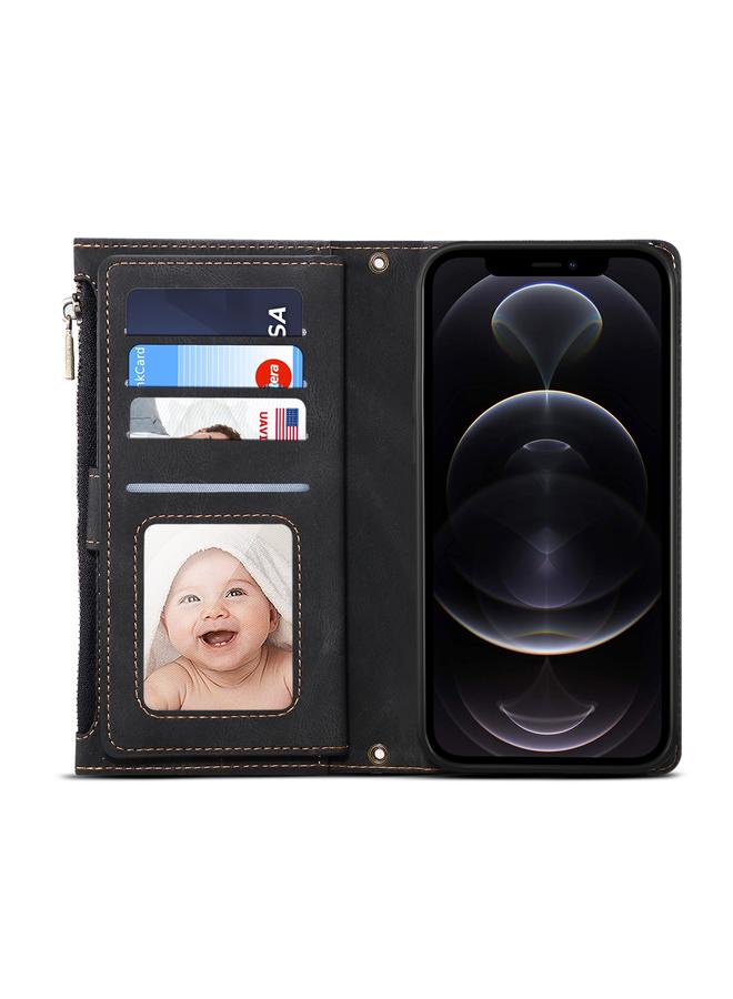 Zaboon Case For iPhone 12 mini Retro Frosted Horizontal Flip Leather Case with Holder & Card Slot & Wallet & Zipper Pocket & Lanyard - Image 4