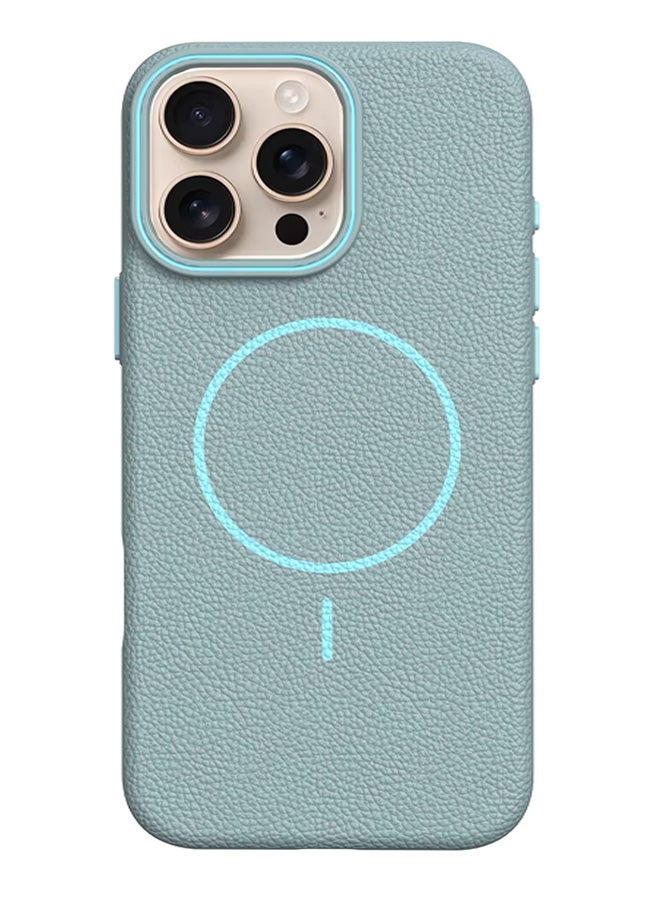 Magsafe Phone Case For iPhone 11 Pro With High Quality Rubber Frame And Slim Lychee Pattern Leather Case with Camera Lens Protection Shockproof Cover And support wireless Charging Leather Cover for iPhone 11 Pro - Baby Blue - Image 1