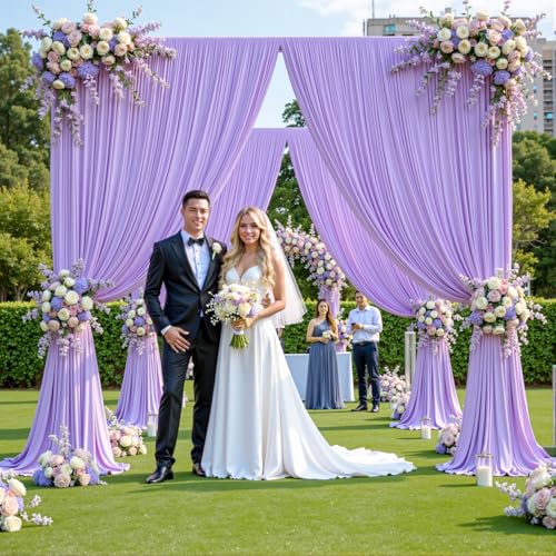HB HBB MAGIC Lavender Backdrop Curtains 20 ft X 10 ft Wrinkle Free Polyester Fabric Photo Backdrop Cloth 4 Panels 10ft X 5ft Lavender Drapes for Wedding Birthday Party Photography Background Decorations - Image 3
