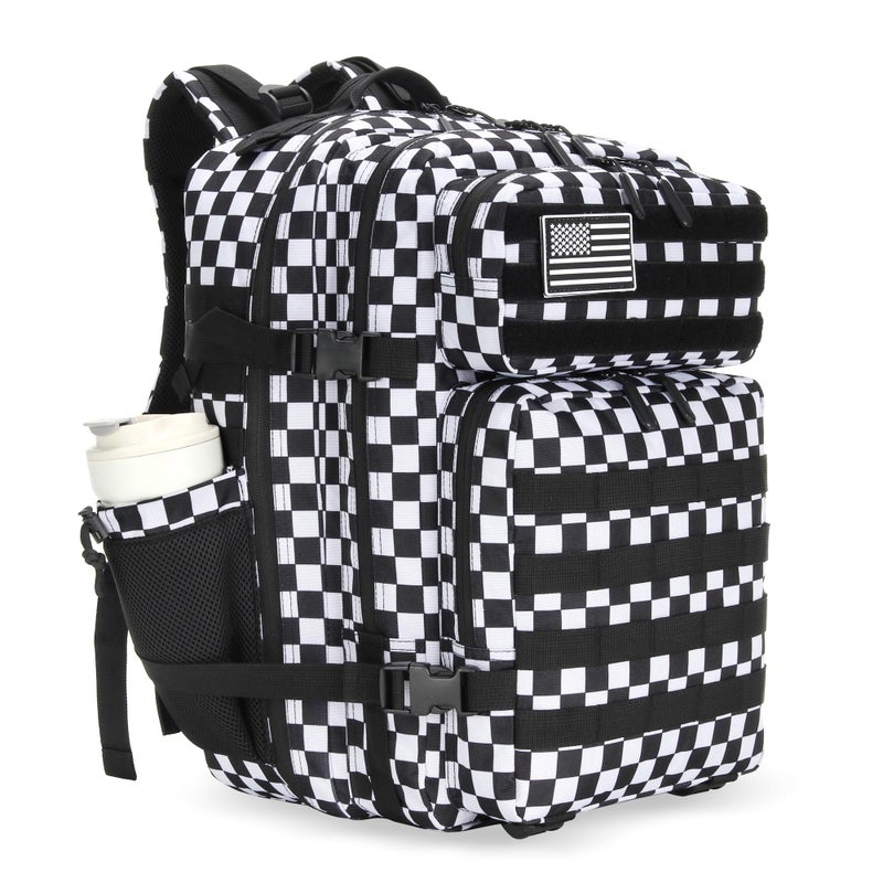 Lovelinks21 45L Tactical Assault Backpack 3 day assault pack with Molle Waterproof backpack Rucksack for Tactical Backpacks (Black and white check) - Image 1