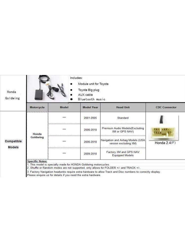 Vierex Honda Goldwing Digital CD Changer Bluetooth USB AUX Audio Adapter Compatible with GL1800  | Wireless Music Streaming, Plug & Play Motorcycle Audio Upgrade - Image 3