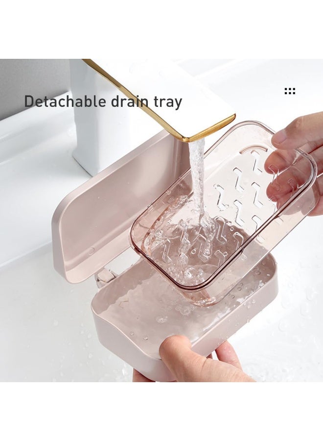 SUNSAR 2 PCS Soap Dish with Removable Drainer & Lid, Closable Rectangular Soap Case Container, 2 Layers for Shower - Image 5