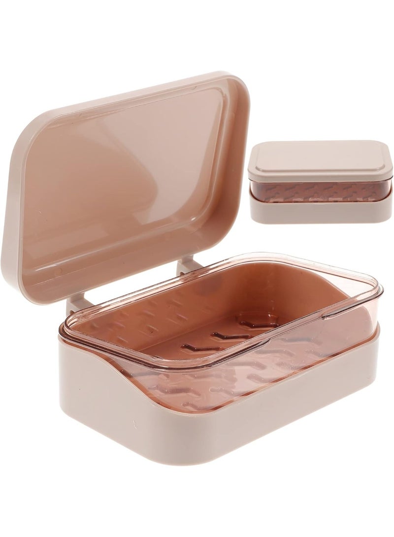 SUNSAR 2 PCS Soap Dish with Removable Drainer & Lid, Closable Rectangular Soap Case Container, 2 Layers for Shower - Image 1