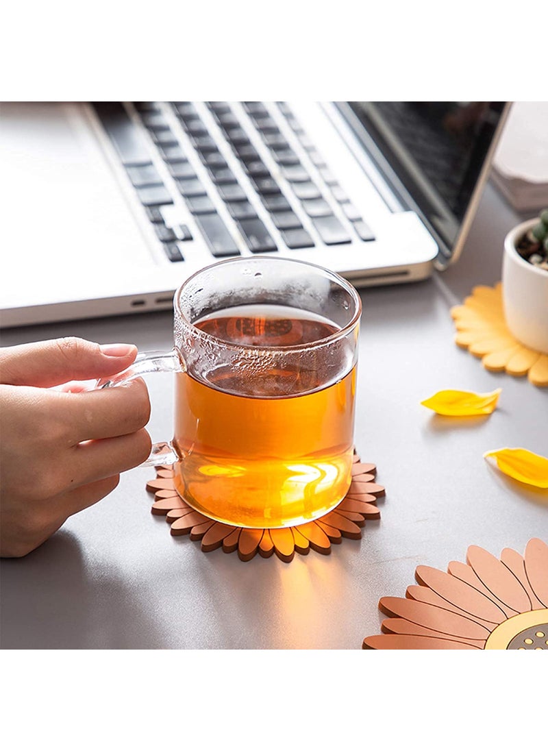 Livyu life - LIVYU LIFE Sunflower Drink Coasters 4Pcs Pack, PVC Coasters for Drinks, Flower Soft Rubber Coaster, Protect Furniture from Water Marks or Damage, Non Slip Coasters (Small, Brown) (Brown- 4 PCS) - Image 1