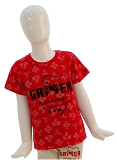 JOANNA JOANNA Boy's Gamer Print Short Sleeve Shirt & Long Pants Pajama Set, Red  - Image 2