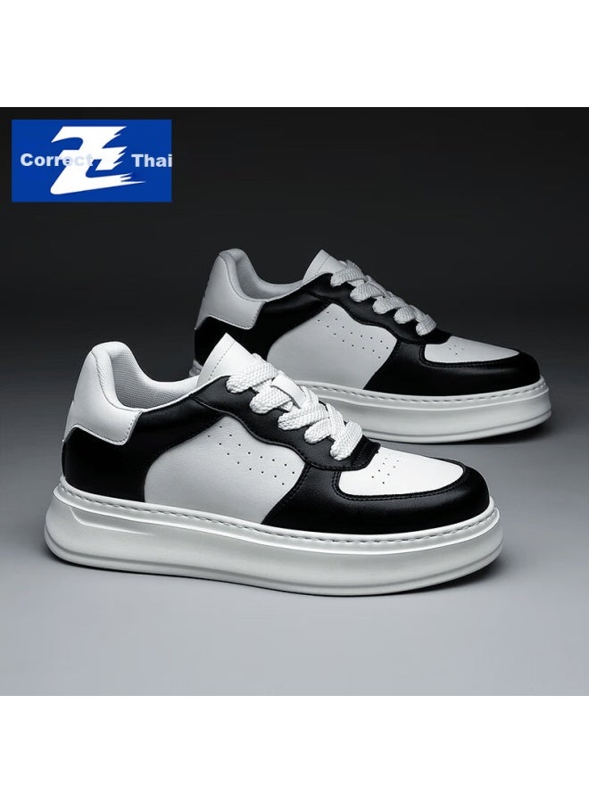 Chintai Men's White Sneakers 7cm Invisible Height Increase Breathable Lightweight Thick Sole Sports Shoes Black And White Size 39